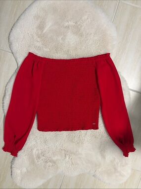 Guess Red Off-Shoulder Smocked Top - S